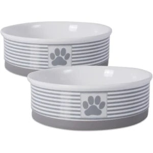 Stripes Ceramic Pet Bowl Set of 2