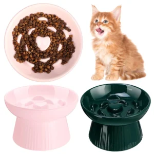 Ceramic Elevated Cat Slow Feeder Bowl
