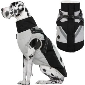 Large Waterproof Dog Coat with Built-in Harness